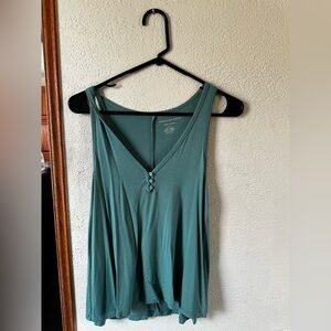 American Eagle Teal V-Neck Tank Dress with Front Buttons